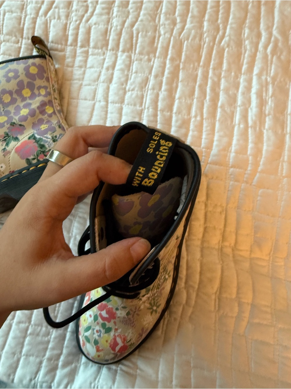 Never Been Worn Floral Lace-Up Doc Martens in Cream and Pink - Picture 5 of 9
